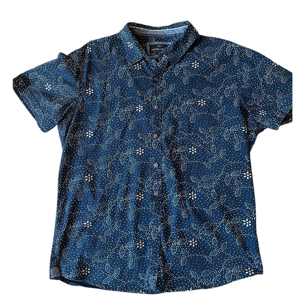 Men's Nickel & Iron Short Sleeve Button Down, Floral, Navy, 100% Cotton